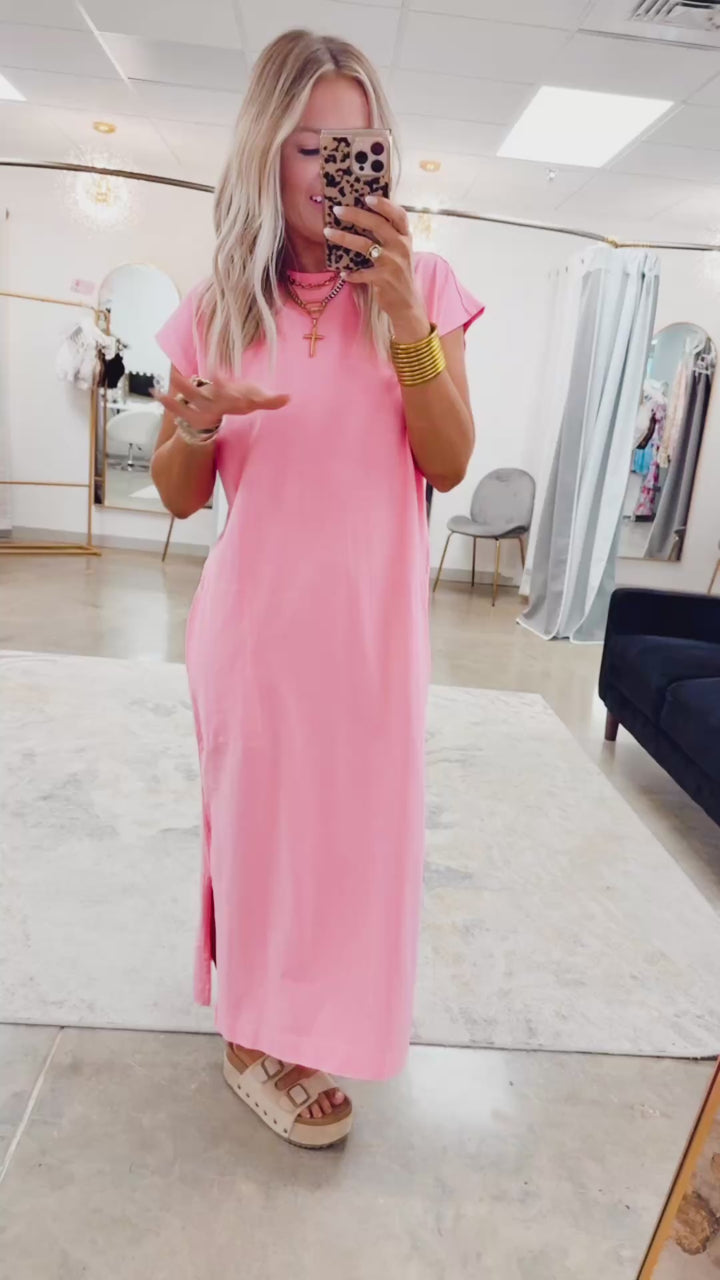 Oversized Maxi T-Shirt Dress-Pink