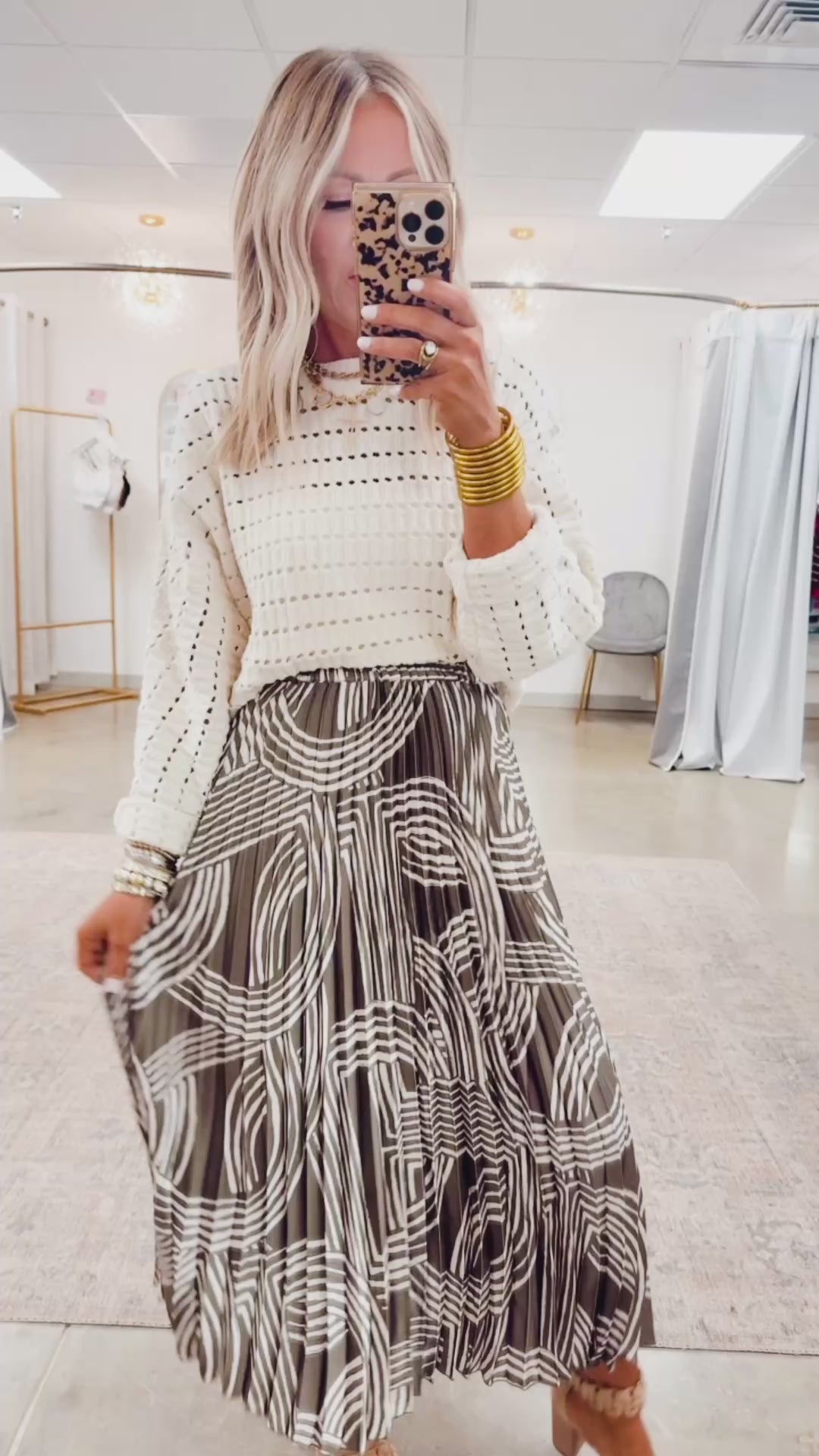 Abstract Printed Accordion Midi Skirt
