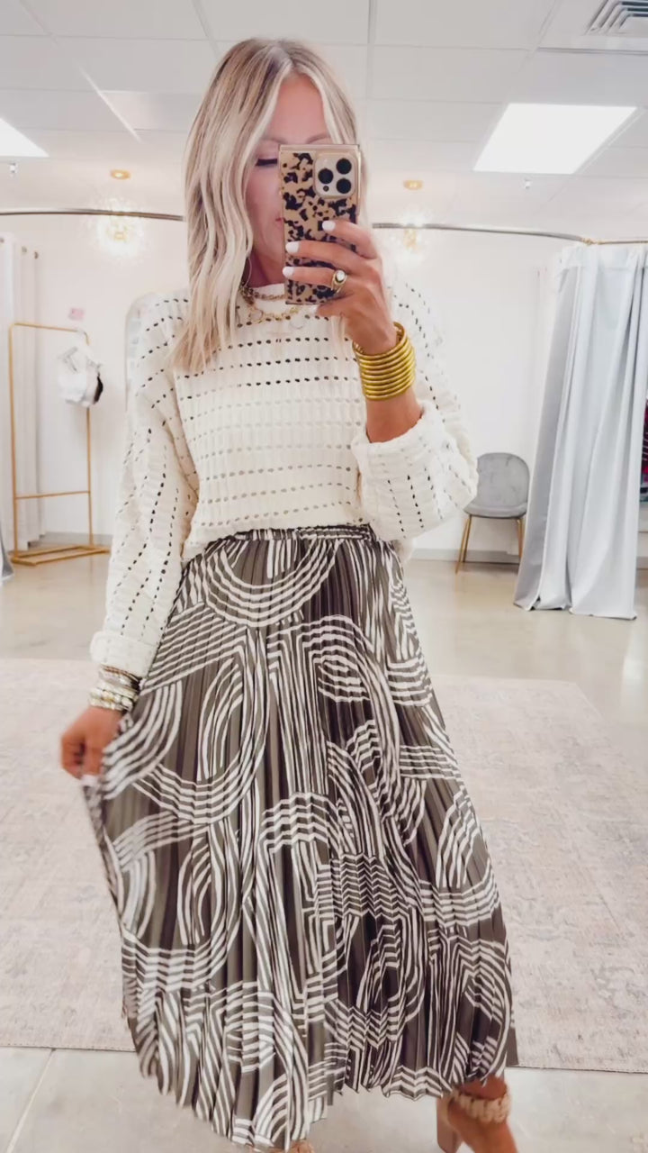 Abstract Printed Accordion Midi Skirt