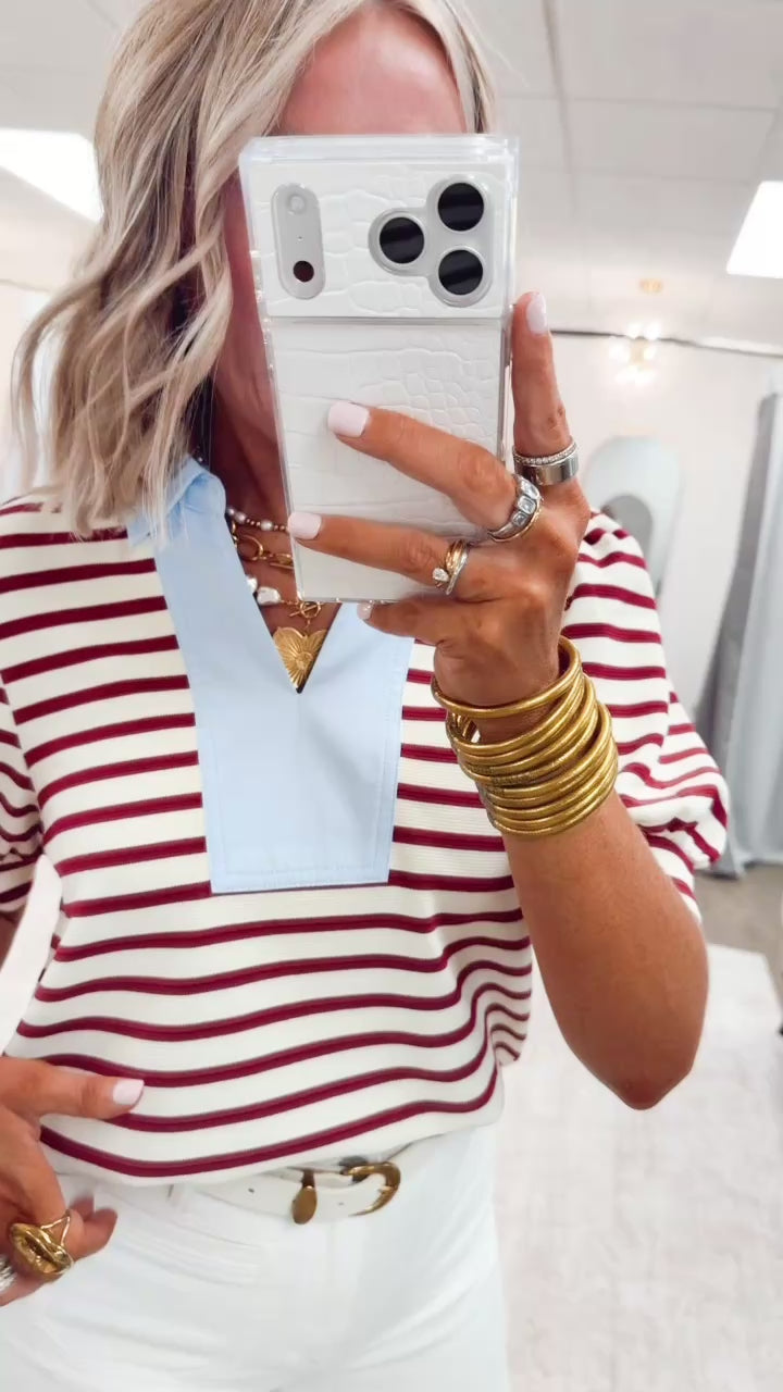 The Charlotte Stripe Top-Maroon