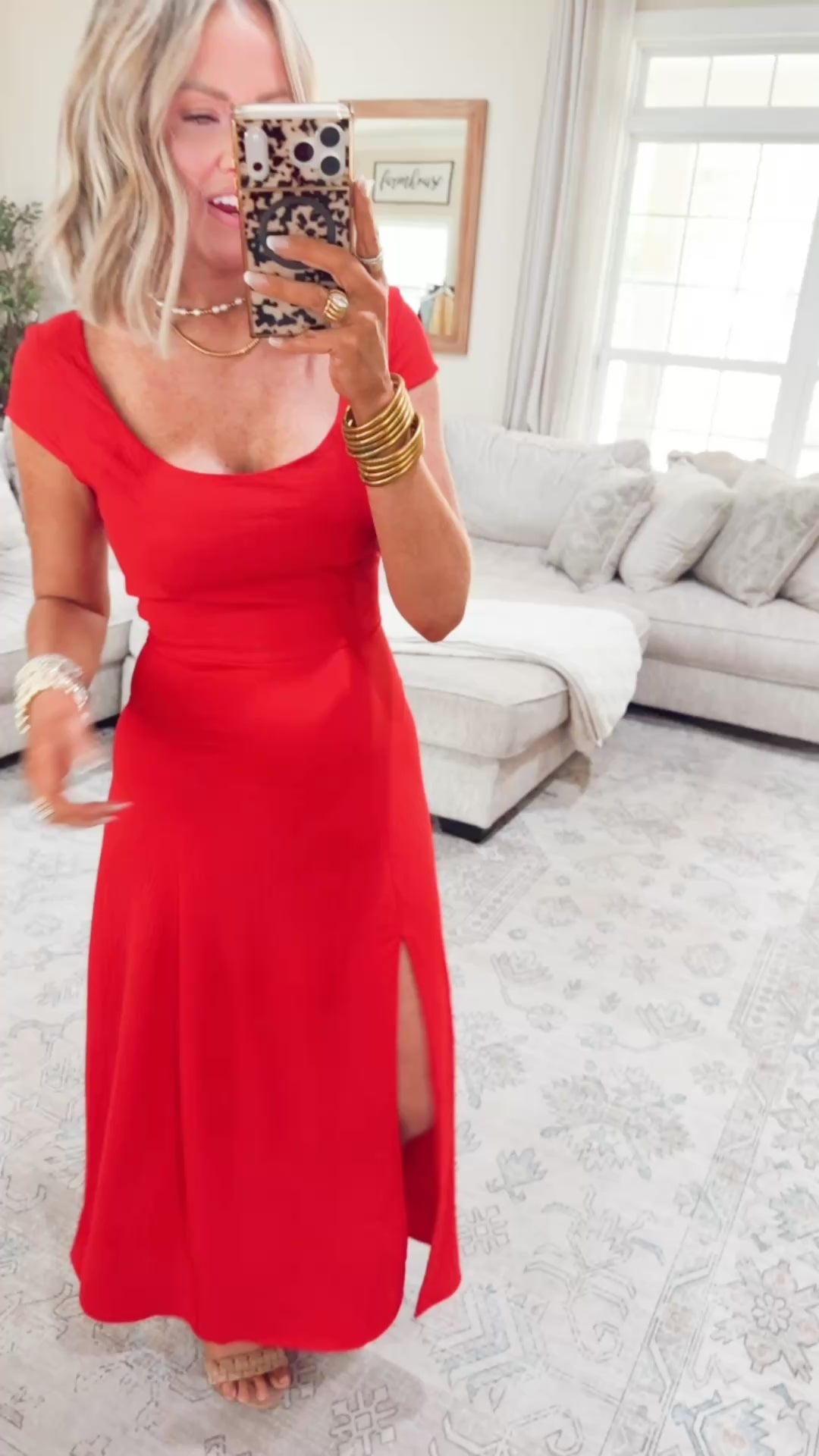 The Delaney Slit Midi Dress-Red