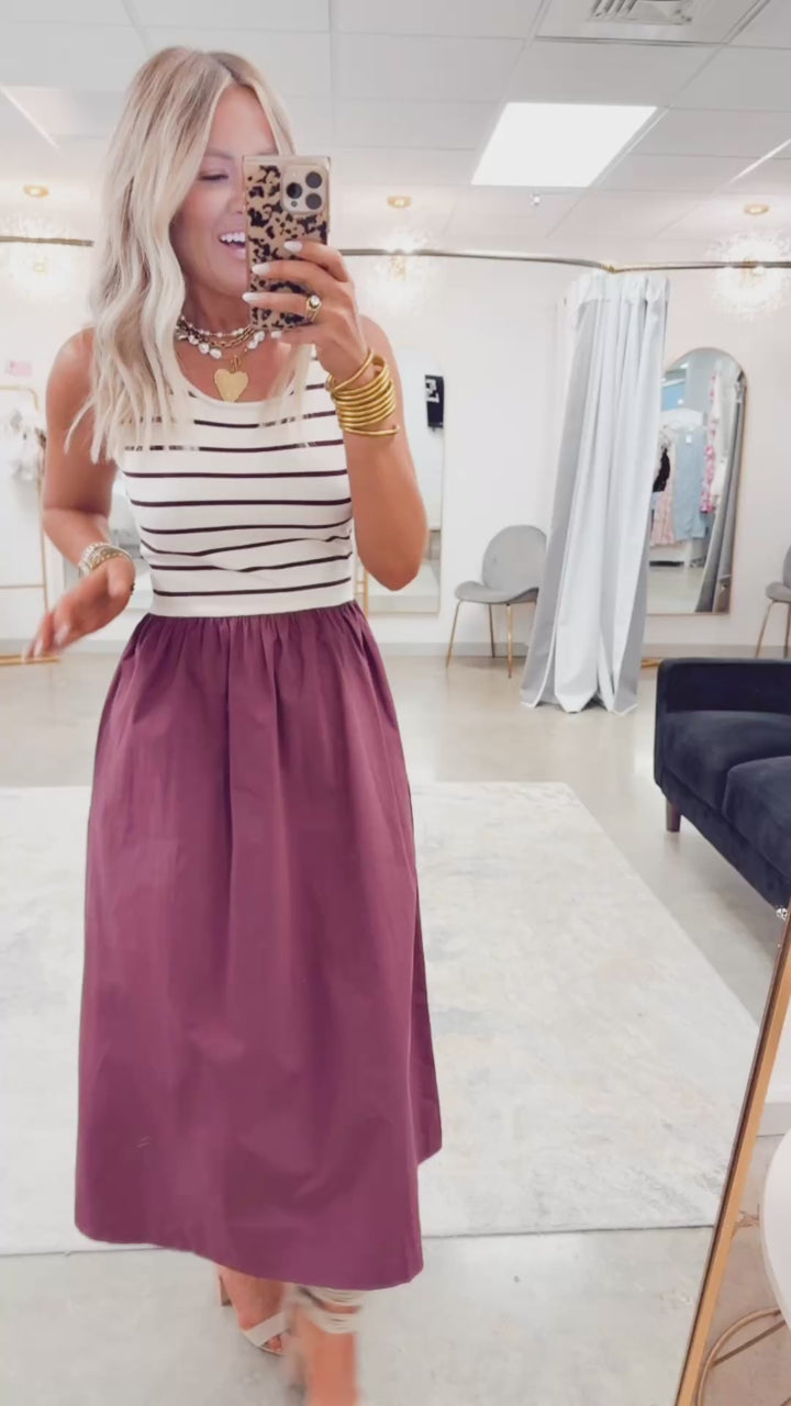 Weston Midi Dress-Wine Stripe