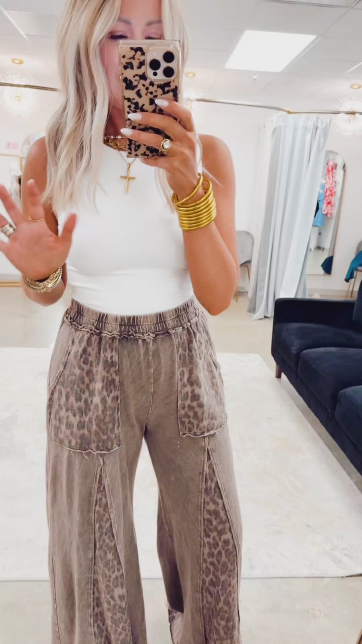 Mineral Washed Leopard Print Flare Pants