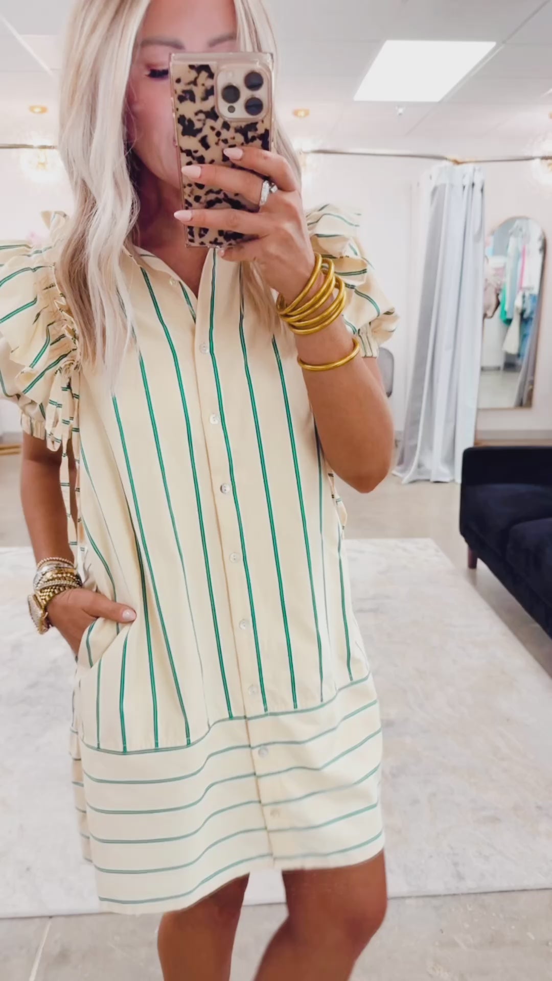 Harper Striped Ruffle Shirt Dress