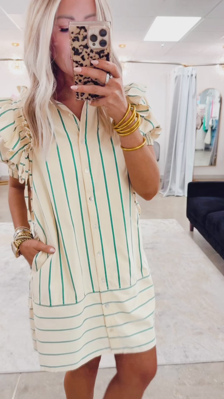 Harper Striped Ruffle Shirt Dress