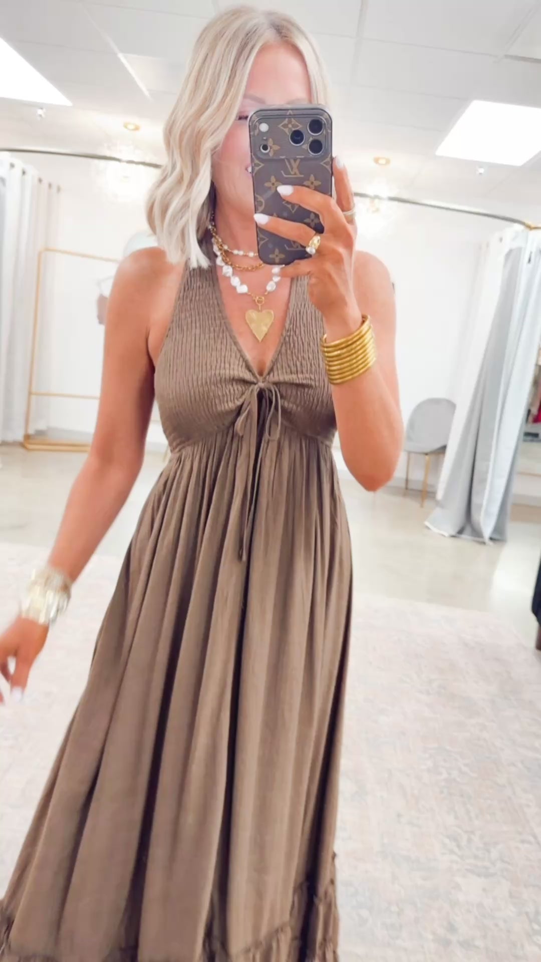 The Lila Halter Maxi Dress-Chocolate