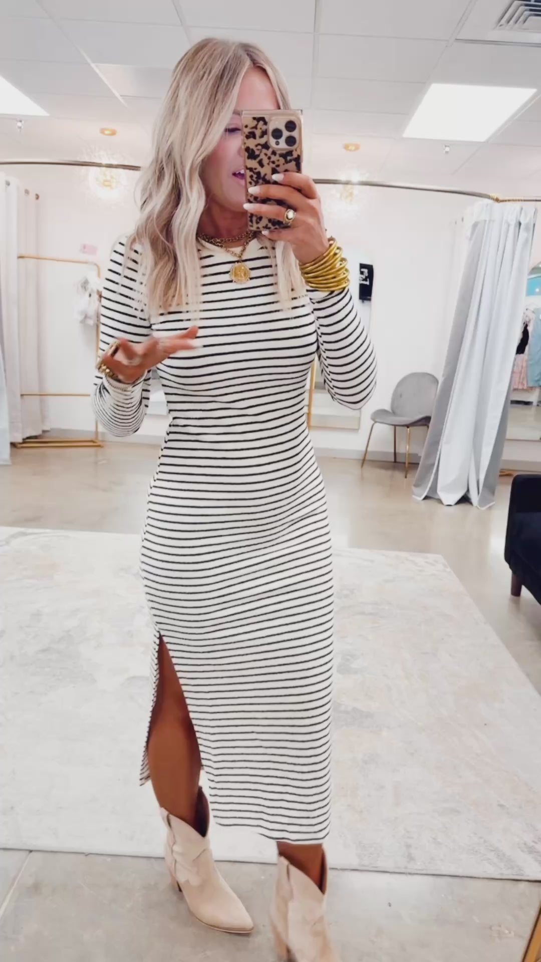 Andi Stripe Midi Dress-Cream