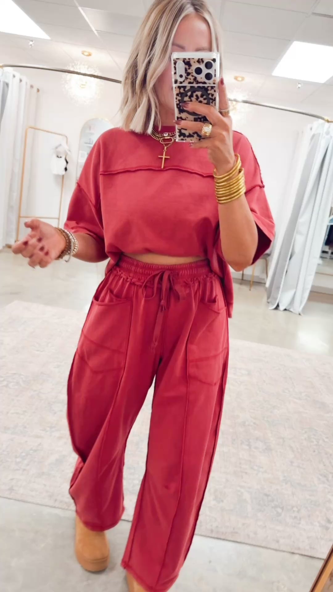 The Retreat Barrel Pants Set-Wine