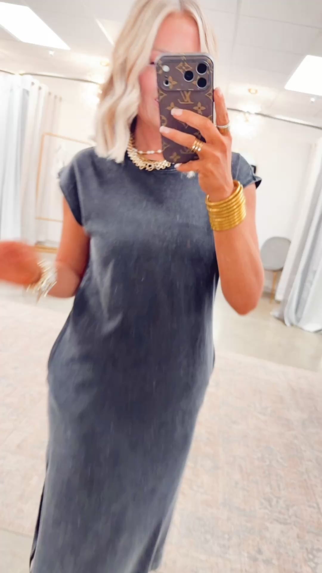 Mineral Washed Cap Sleeve Midi Dress-Black