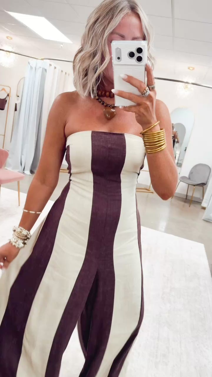 The Bold in Stripes Jumpsuit-Mocha/Natural