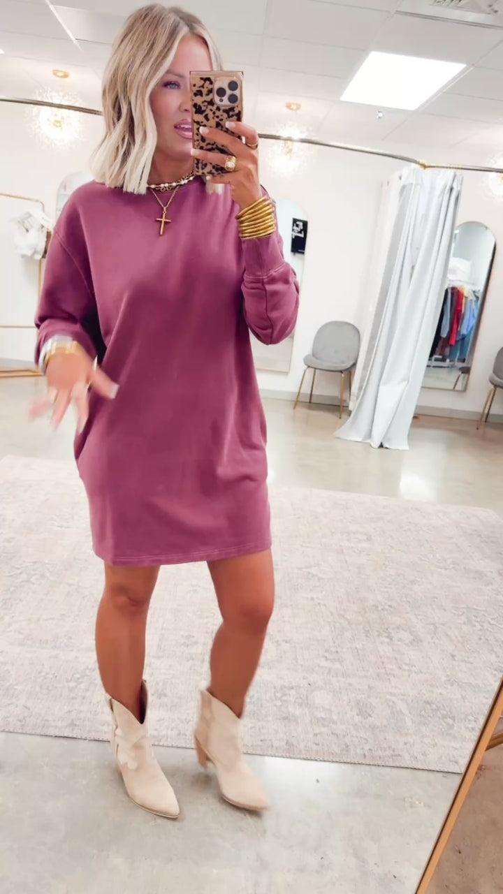 Mila Sweatshirt Dress-Dark Cherry