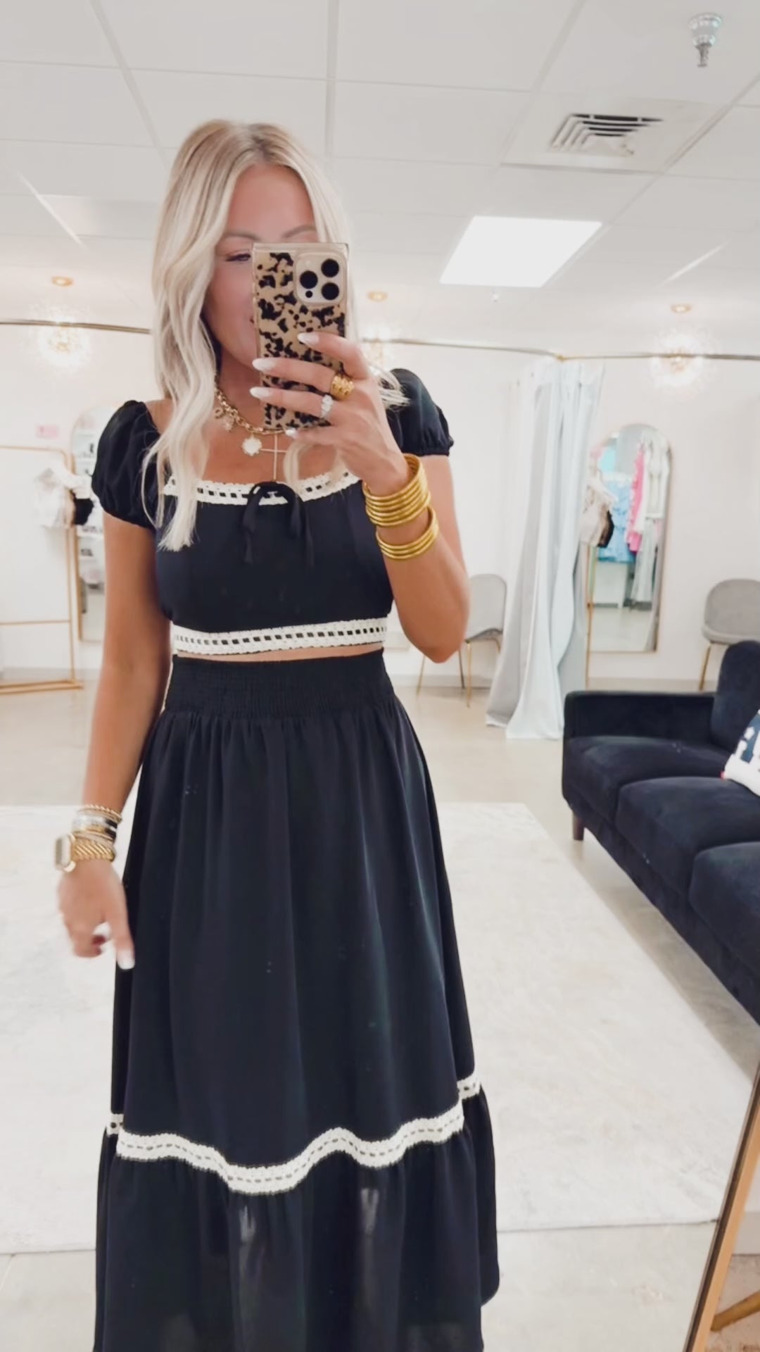 Contrast Lace Trim Crop & Midi Skirt Set