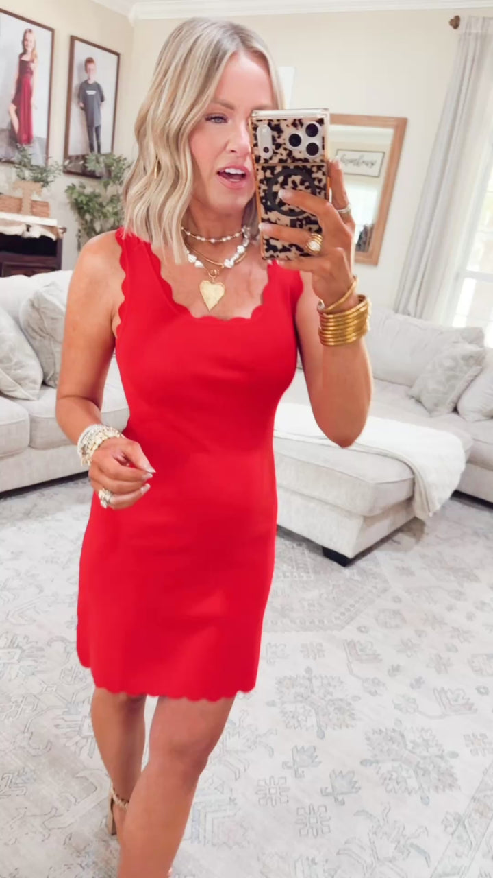 Marina Scallop Dress-Red