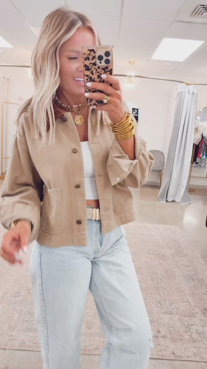 Dakota Cropped Barn Jacket-Taupe