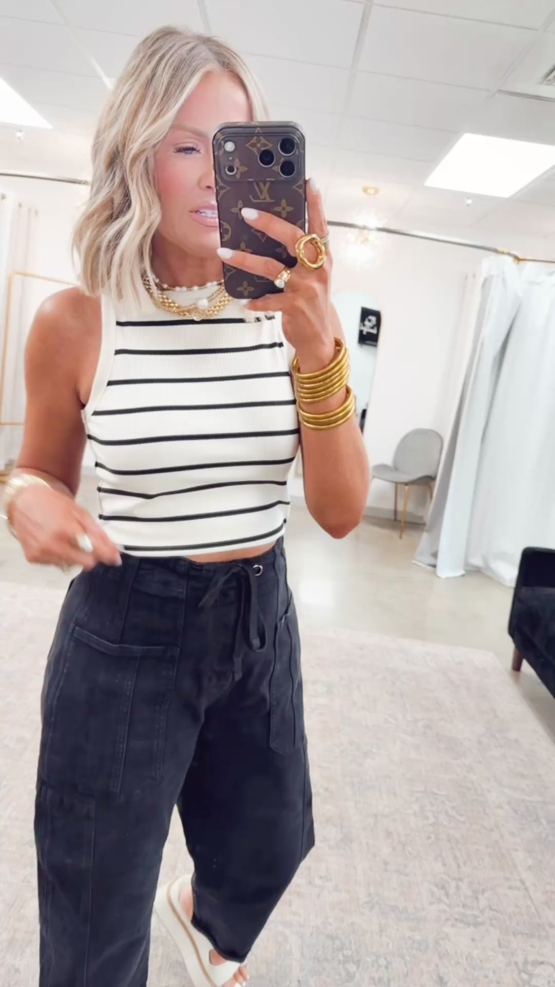 Dani Striped Tank Top-Cream/Black