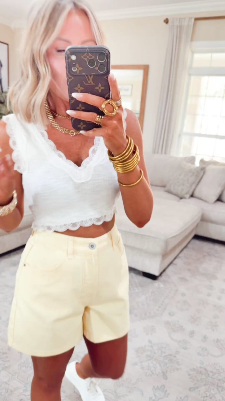 Noa Lace Crop Tank-Ivory