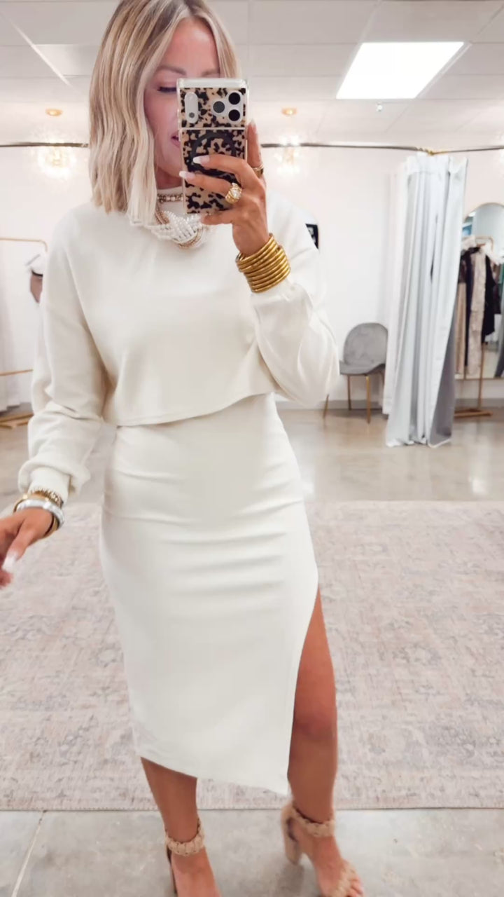 Loft Pullover & Midi Dress Set-Cream