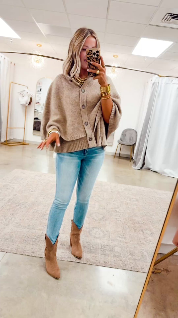 Sweater Cape Cardigan-Taupe