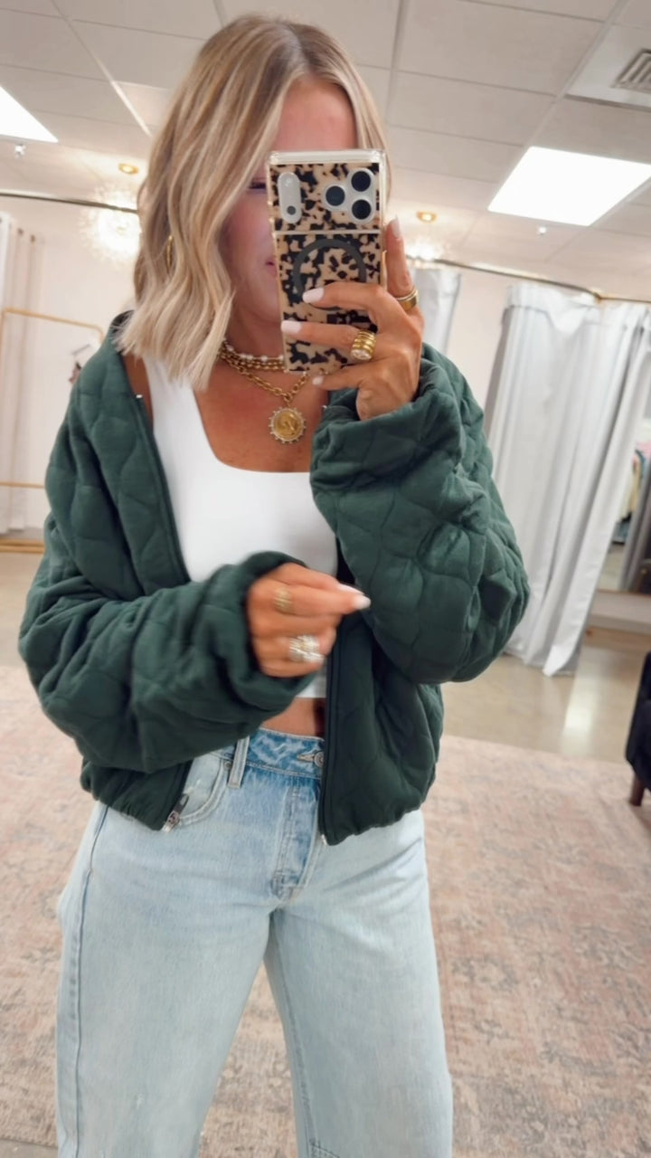 Naomi Quilted Bomber Jacket-Green