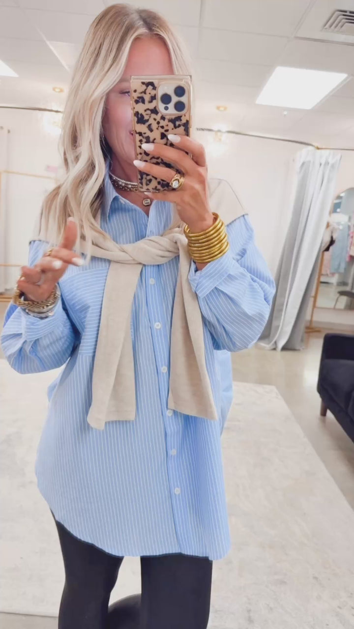 Evelyn Striped Top-Chambray