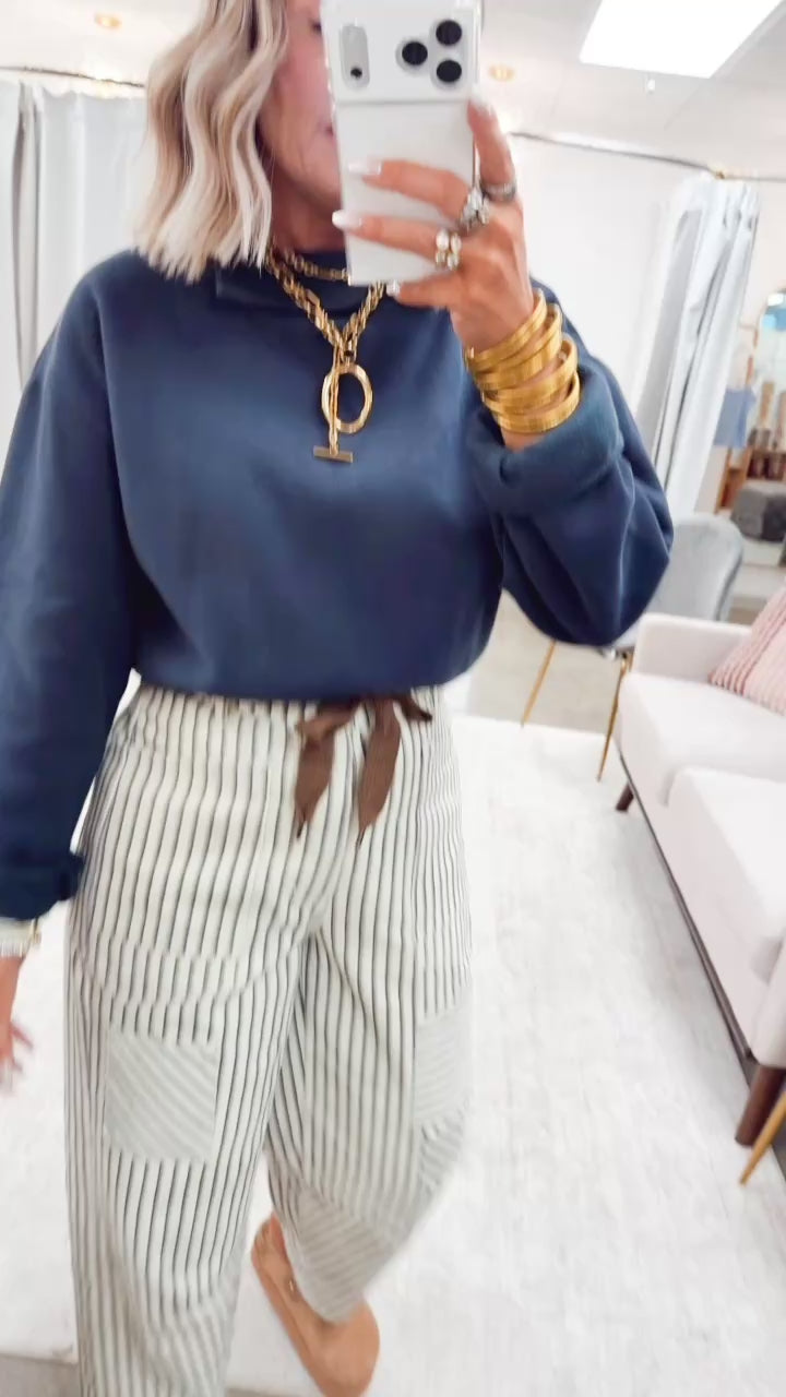 The Brighton Stripe Pants-Oatmeal/Navy