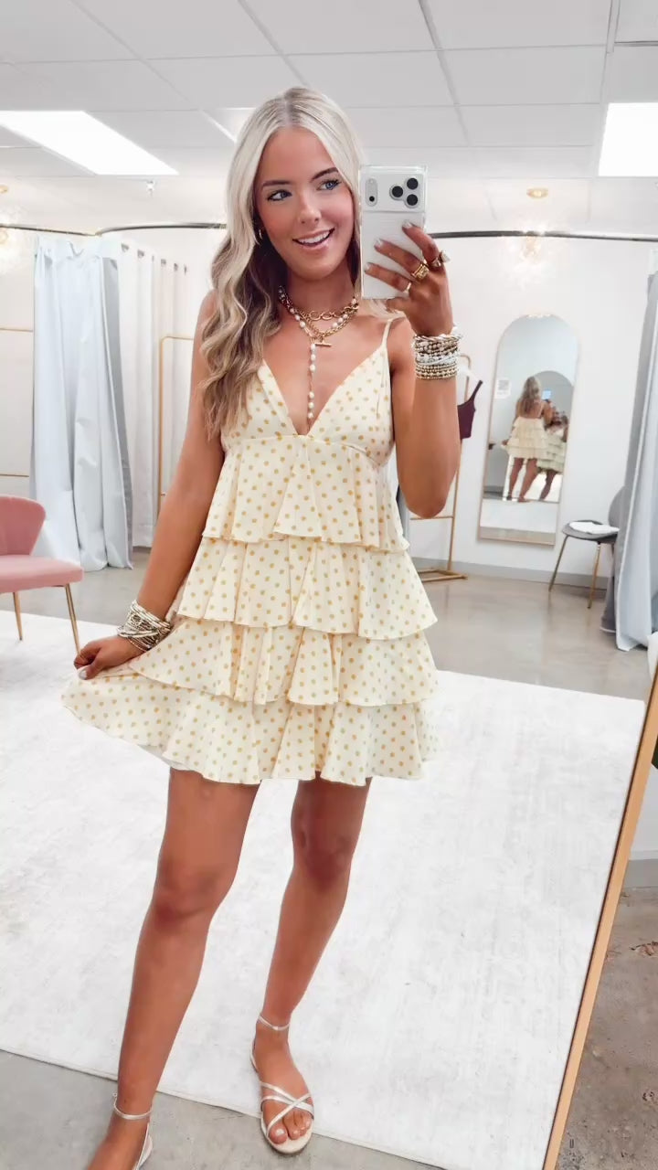 The Dotty Belle Mini Dress-Lemon