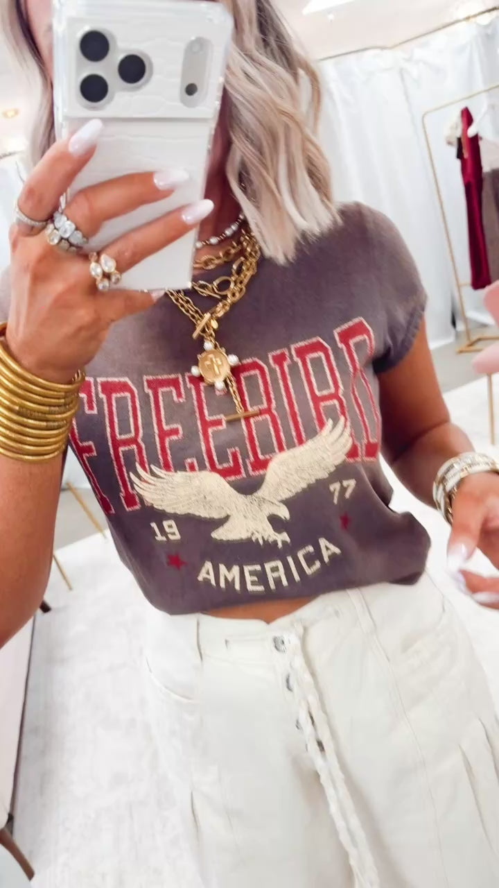Free Bird America 1977 Crop Tee-Espresso