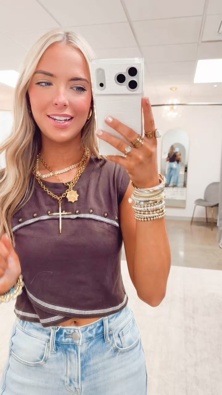 The Briar Stud Top-Coffee Bean