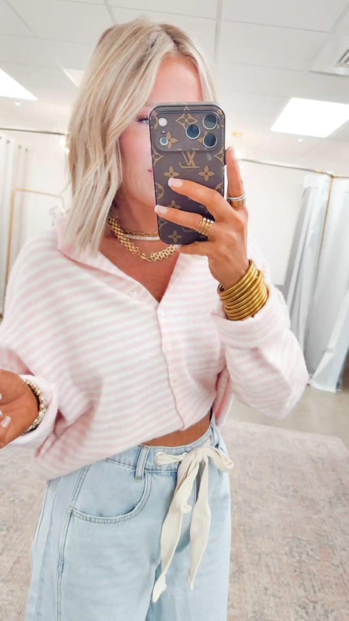 Seaside Stroll Cardigan-Pink Stripe