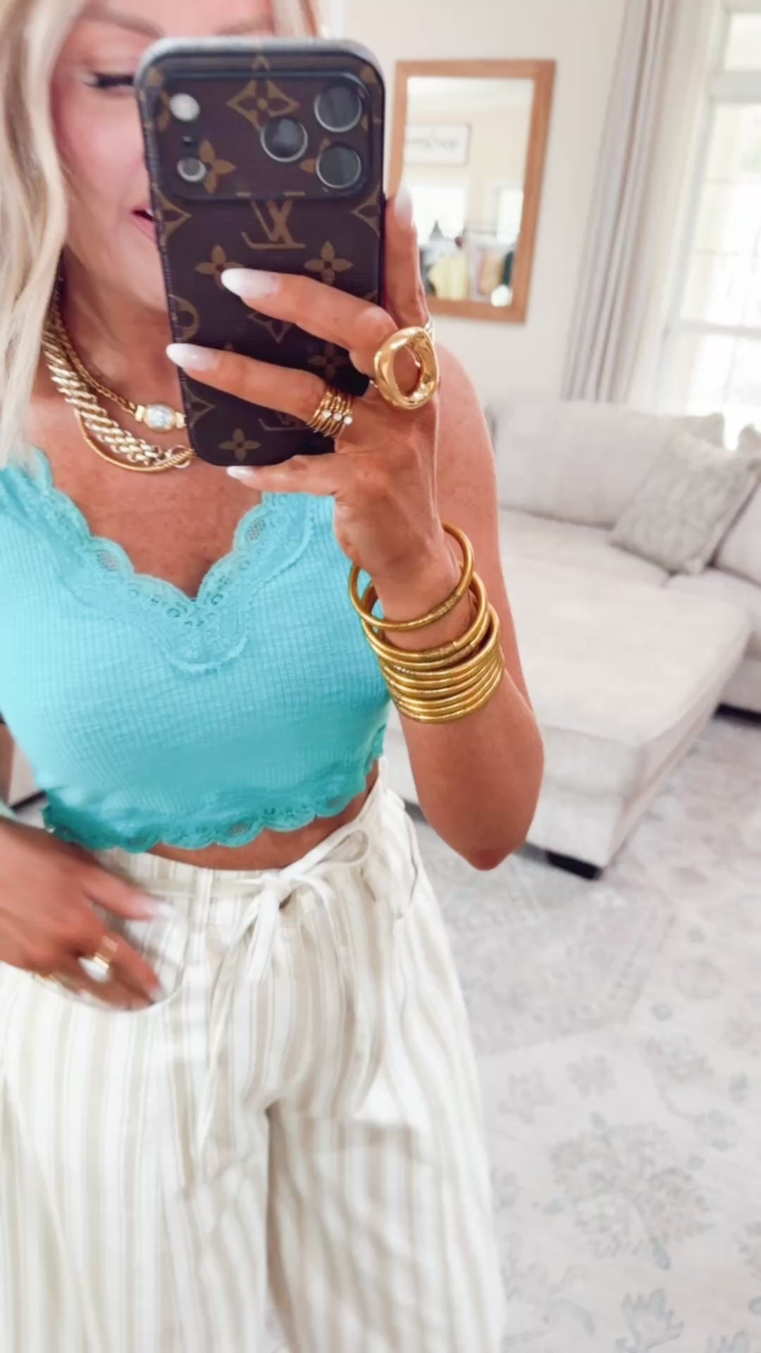 Noa Lace Crop Tank-Aqua Blue