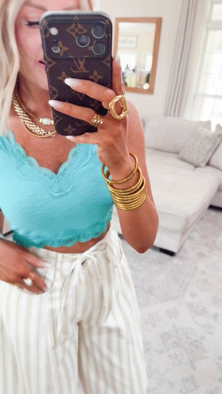 Noa Lace Crop Tank-Aqua Blue