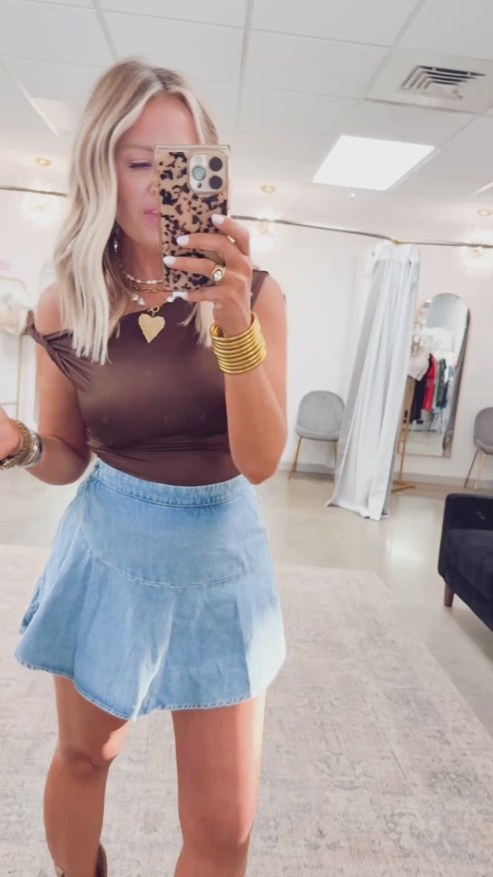 Claire Off Shoulder Top-Chocolate