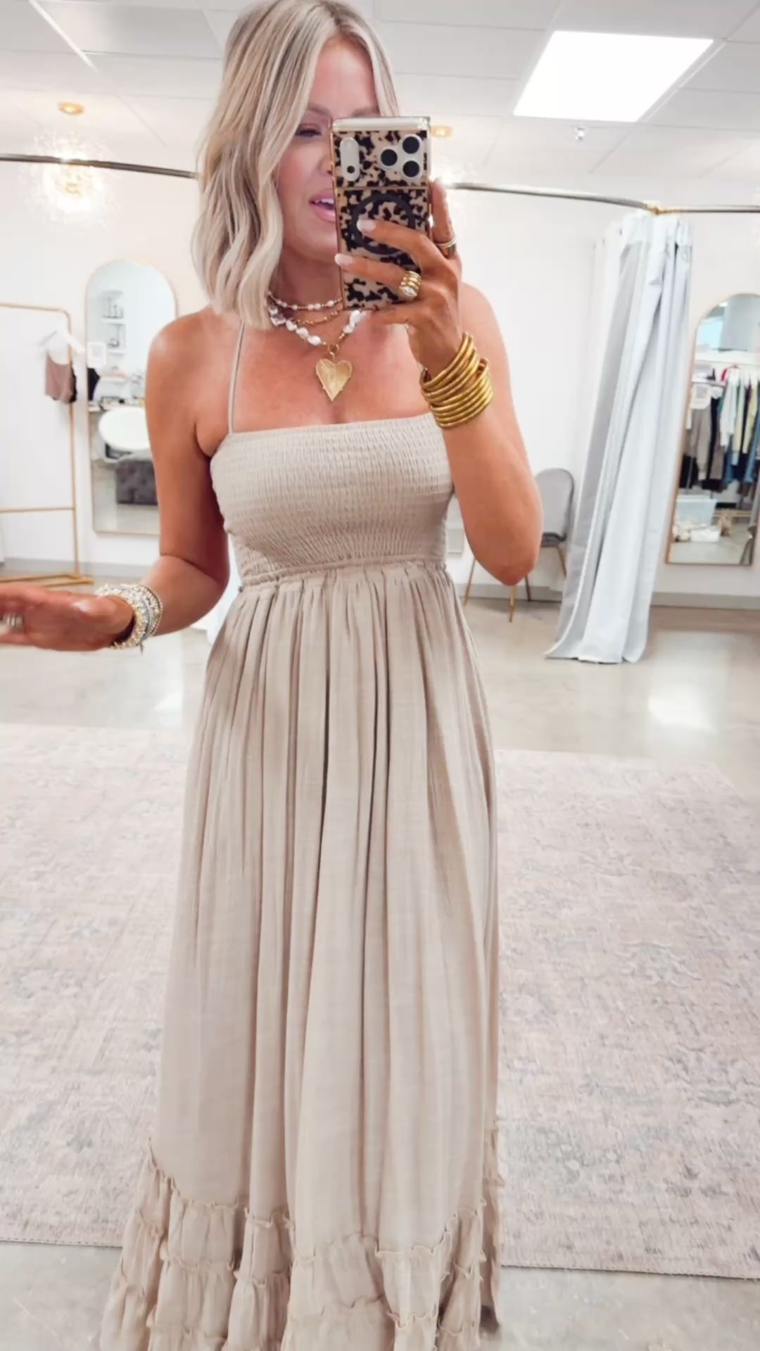 Viviana Smocked Halter Maxi Dress-Taupe