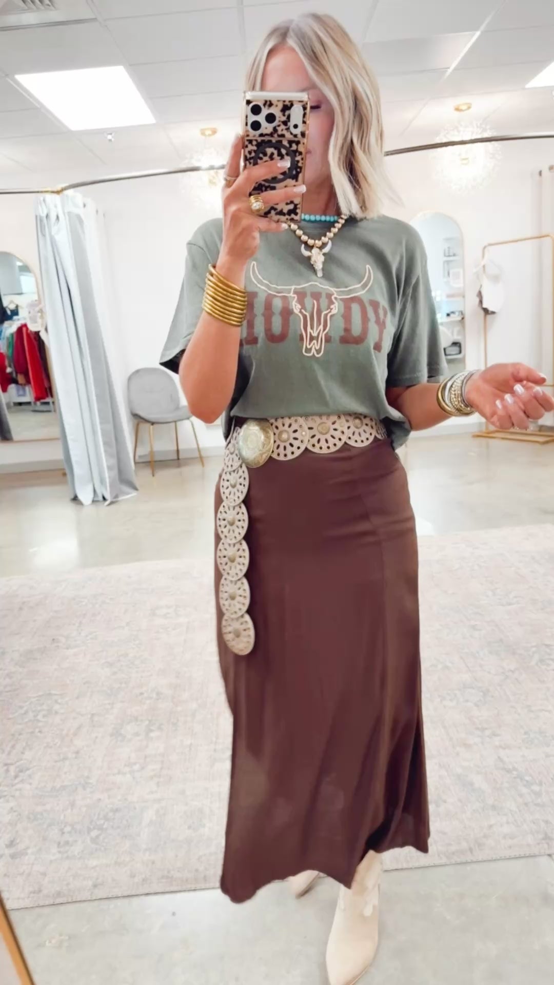 Howdy Longhorn Tee-Olive