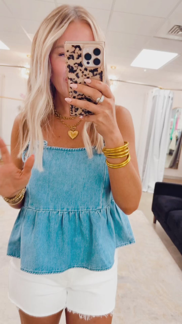 Indie Washed Denim Tie Top