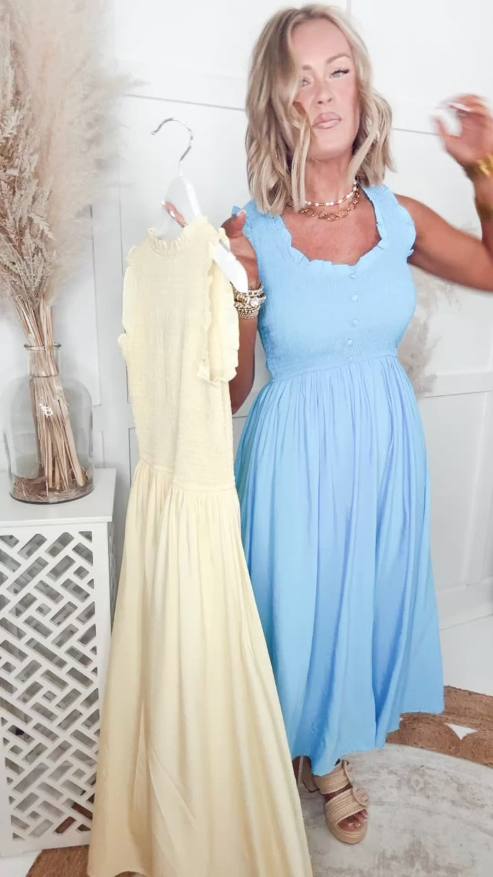 The Sweetheart Smocked Midi Dress-Blue