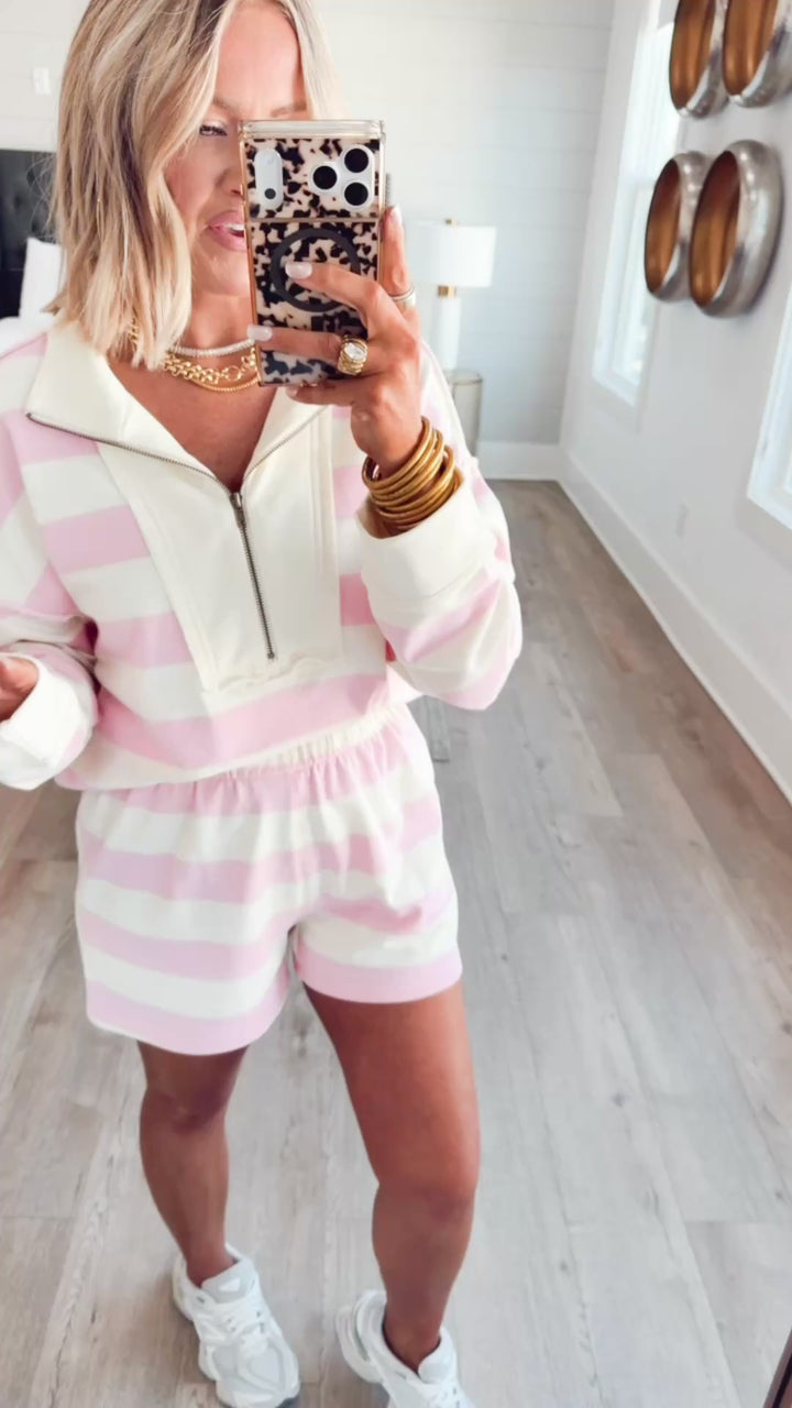 The Everyday Half-Zip Set- Pink/Cream