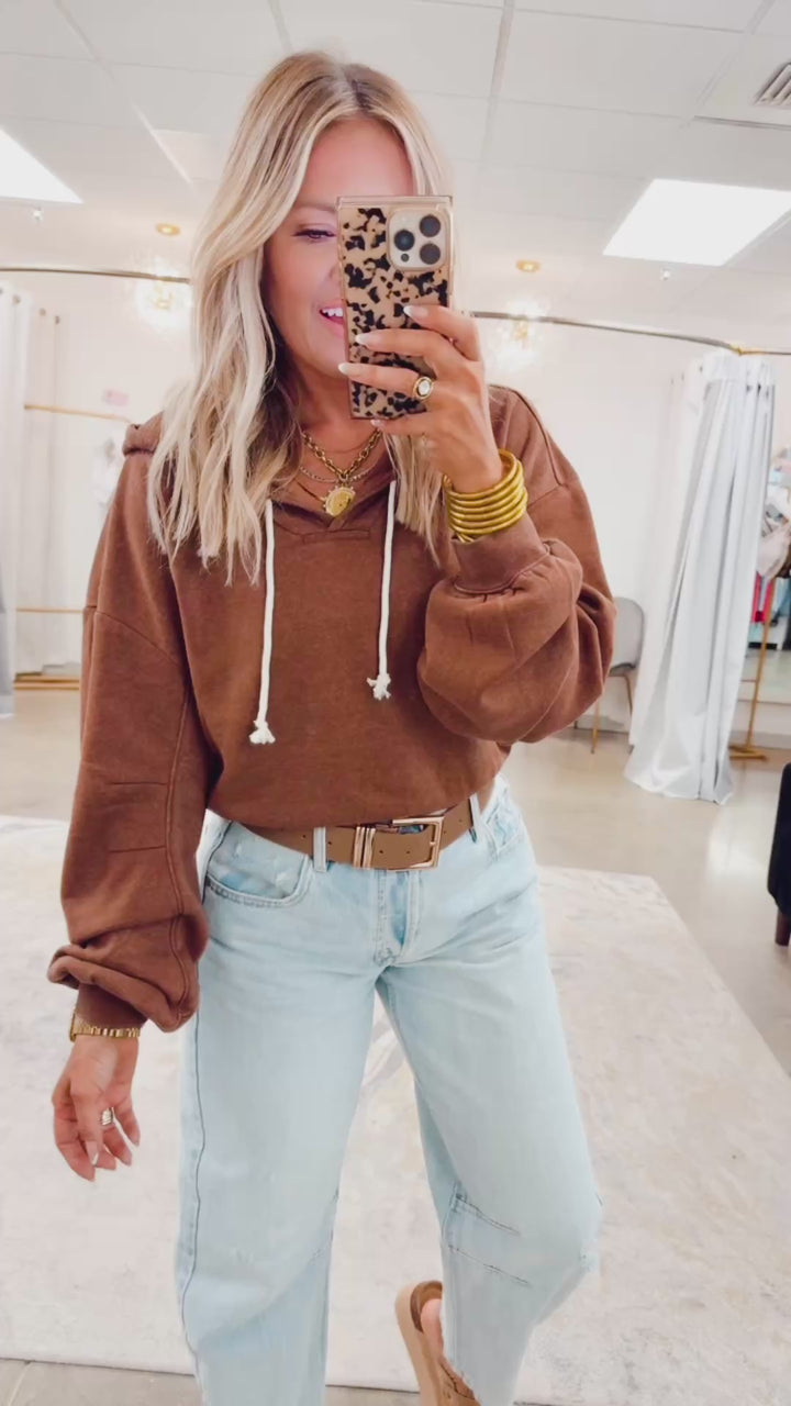 Loft Cropped Hoodie-Chestnut