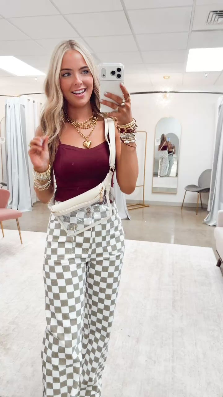Demi Checkered Pants-Taupe