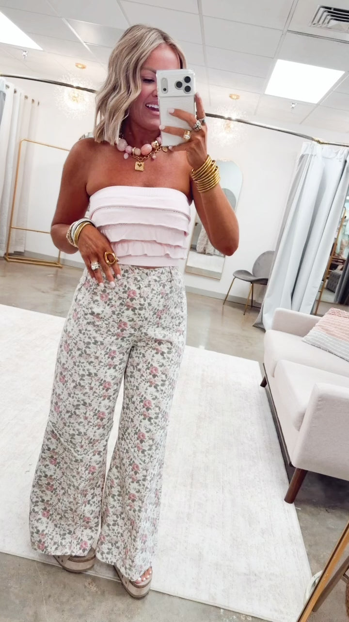 The Presley Stud Wide Leg Pants- Floral