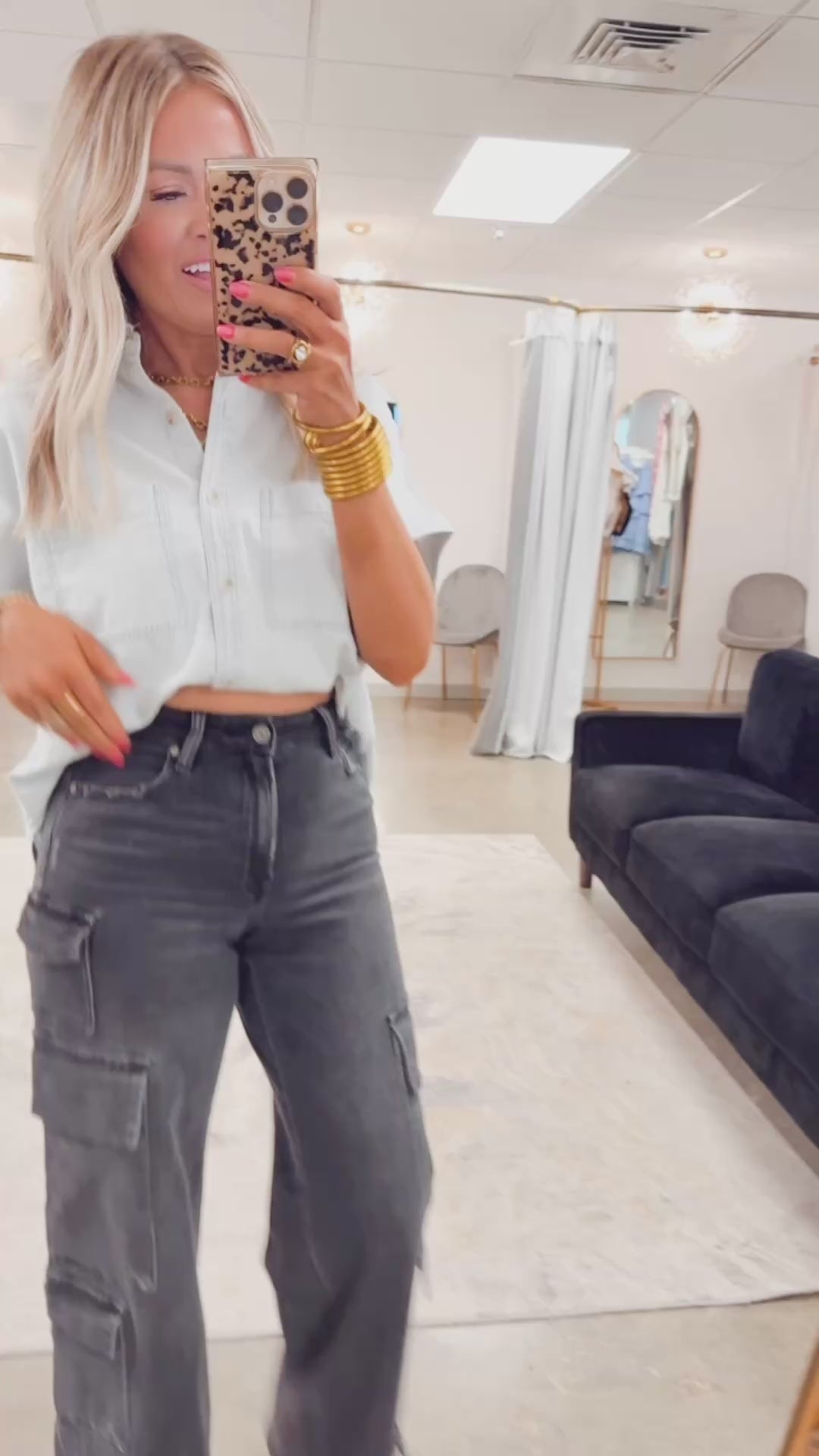 Charcoal Couture-High Rise Cargo Jeans
