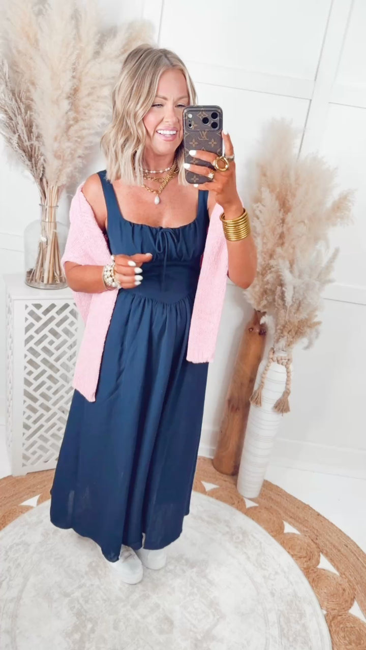 The Sailor’s Knot Midi Dress-Navy
