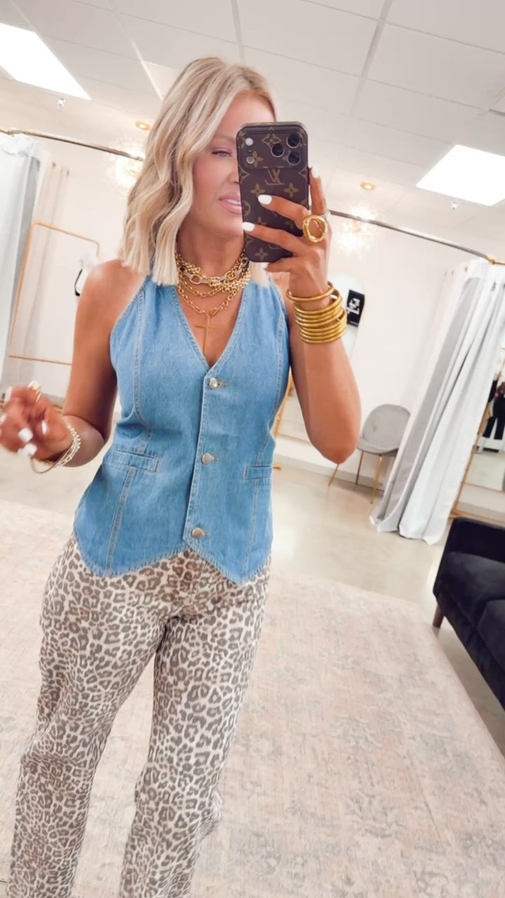 The Axis Tie Denim Vest-Medium
