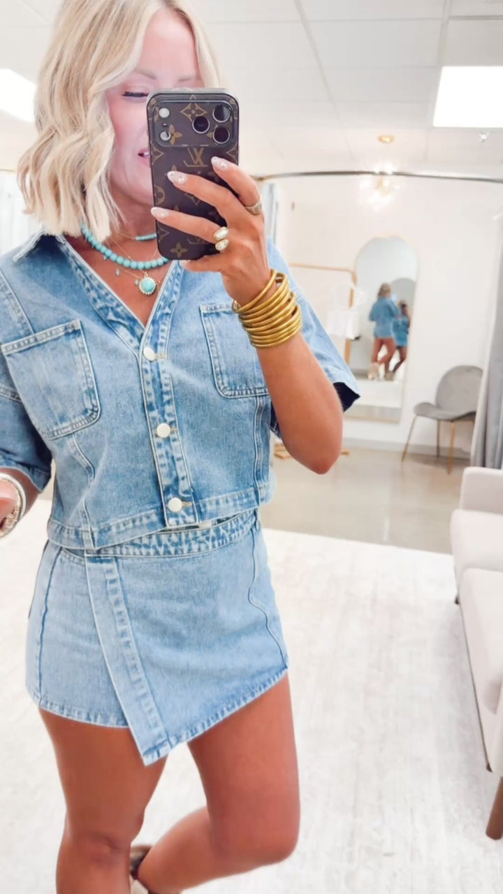 The Dolly Denim Wrap Skort Set
