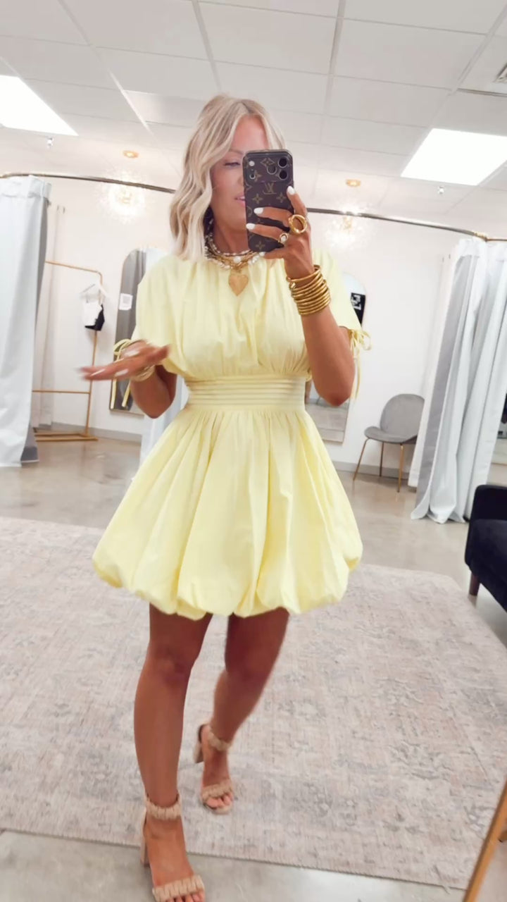 Indie Bubble Hem Mini Dress-Lemon
