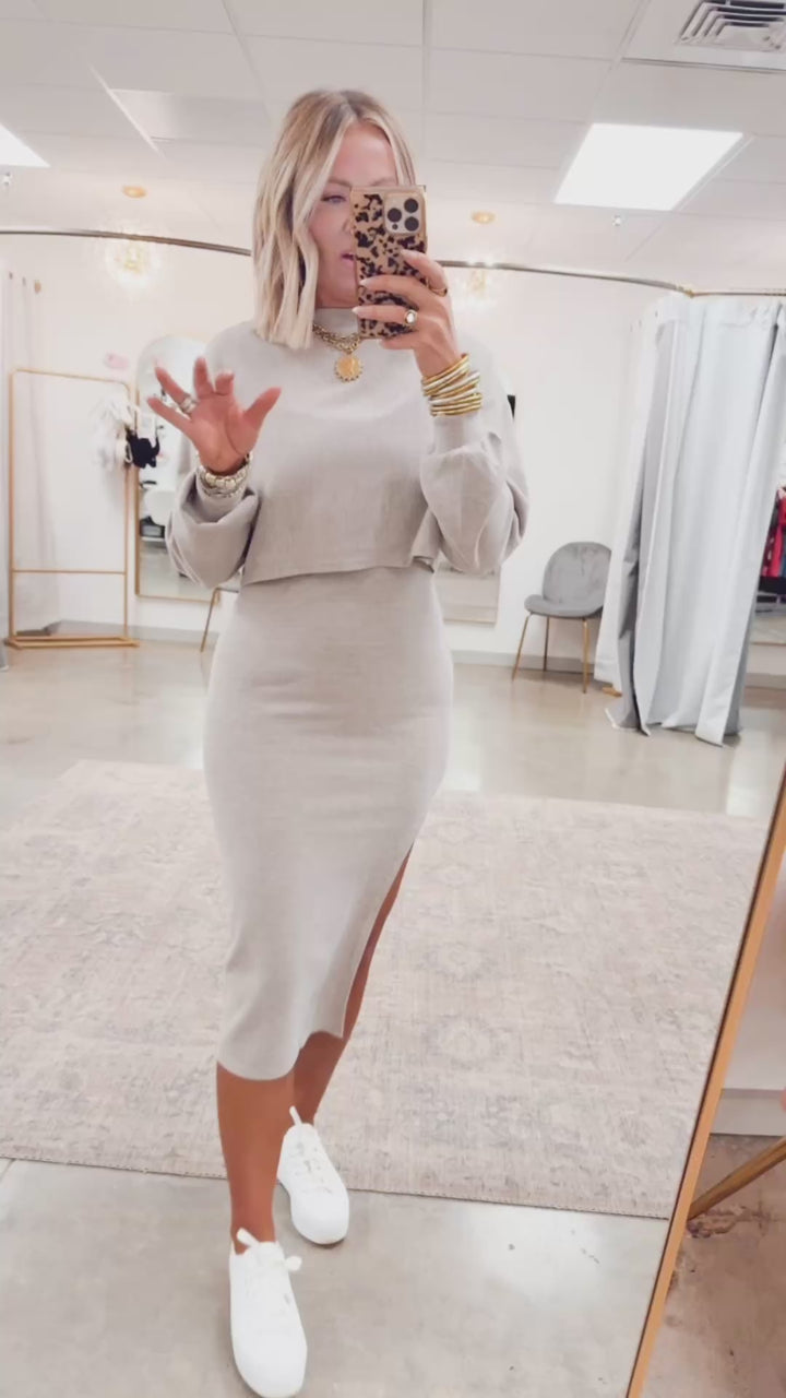 Loft Pullover & Midi Dress Set-Camel