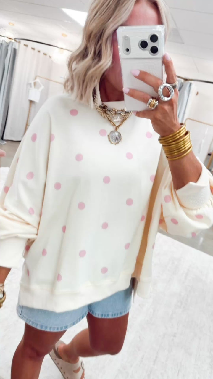 Sweet Dots Sweatshirt-Ivory/Pink