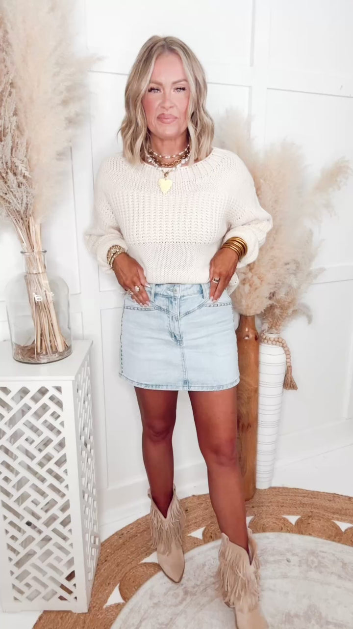 The Linden Boatneck Sweater Top-Ivory