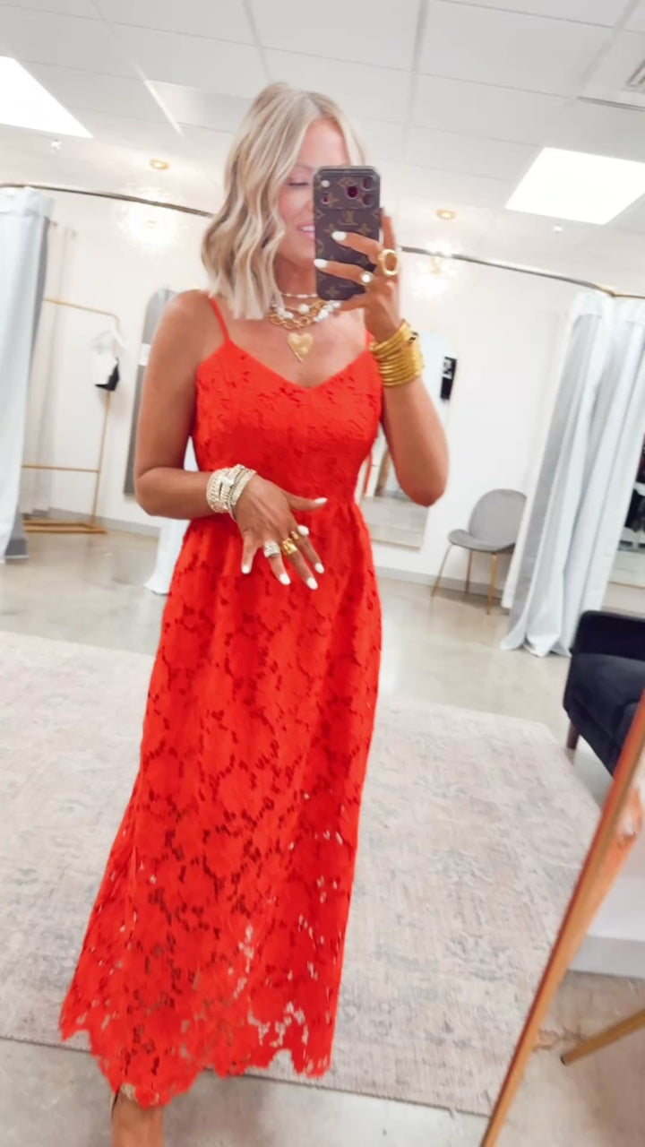 The Lucia Lace Midi Dress-Red