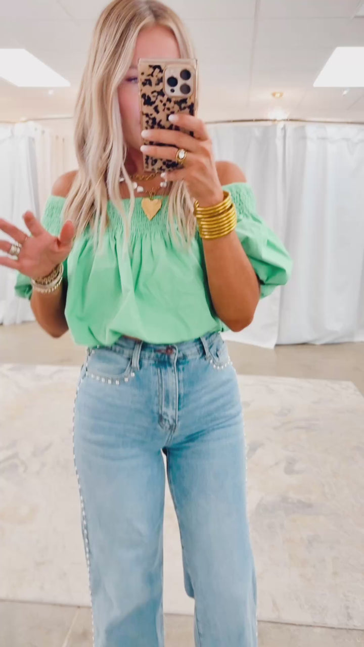 Catalina Off-the-shoulder Blouse-Green